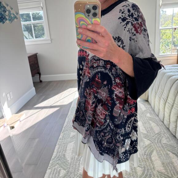 Free People Patchwork Pattern Paisley Poncho Sweater - Picture 3 of 10